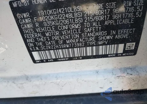 2024 Honda Hr-V Awd Lx from USA, damaged, VIN 3CZRZ2H39RM773982